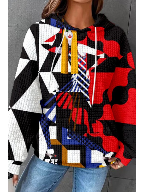 Fashion Casual Loose Art Portrait Print Hoodie