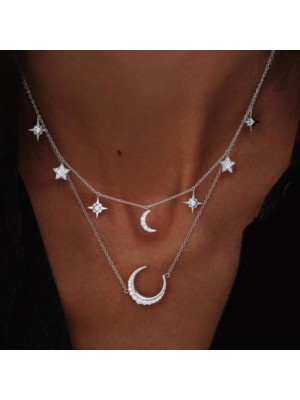 Fashion fivepointed star and moon multilayer necklace set