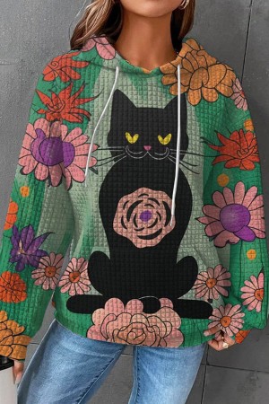Waffle Fashion Print Casual Hoodie