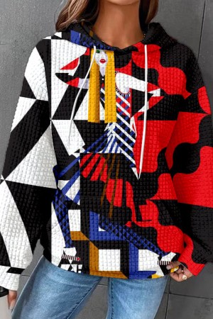 Fashion Casual Loose Art Portrait Print Hoodie