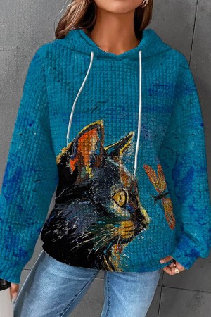 Waffle Fashion Print Casual Hoodie