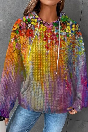 Waffle Fashion Print Casual Hoodie