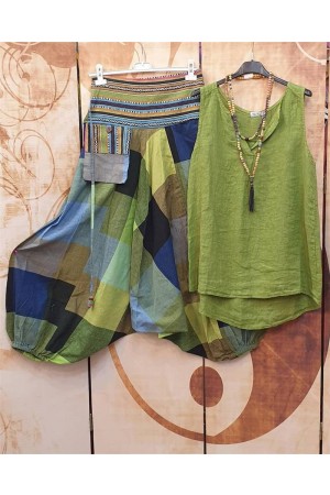 Color Block Sleeveless Casual Twopiece Suits