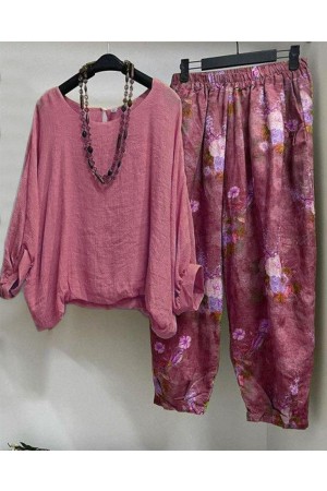 Casual Style Floral Print Two Piece Suit