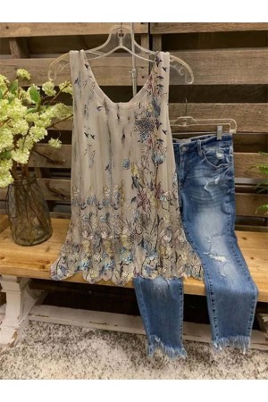 Floral print Sleeveless Casual Shirts & Tops