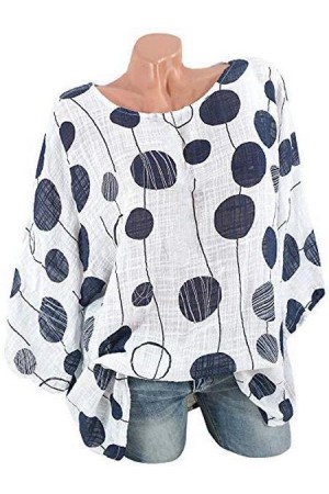Polka Dot ThreeQuarter Sleeve Blouses