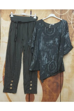 Ladies Casual Loose Printing Round Neck Two Piece Suit