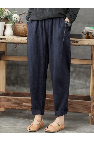 Solid Color Loose Plus Size Harem Pants with Pockets