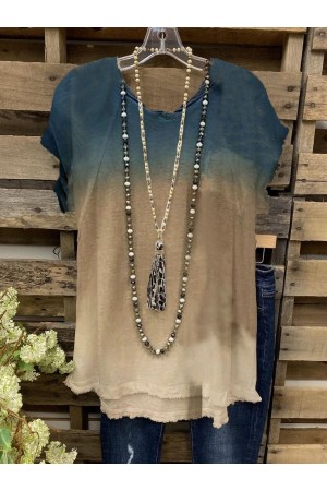 Ombre/tieDye Short Sleeve Casual Shirts & Tops