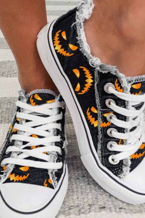 Women's Sneakers Halloween Face Print Laceup Canvas Sneakers