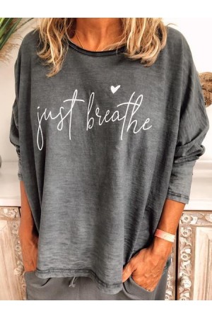 Letter Casual Long Sleeve CottonBlend Shirts & Tops