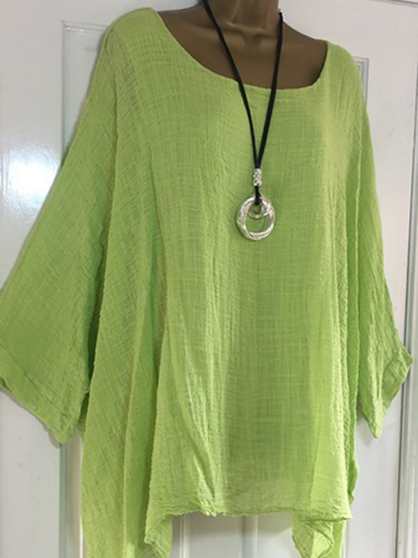 Printed/Dyed Casual Batwing Crew Neck Plus Size Blouse