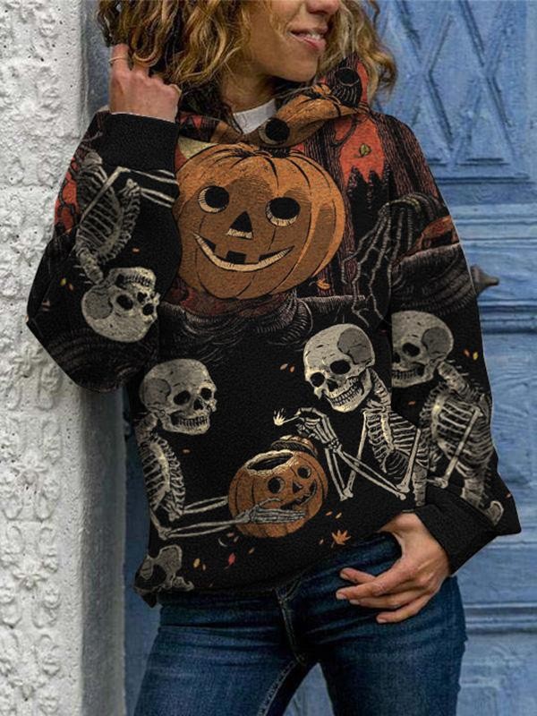 Casual Halloween print hoodie