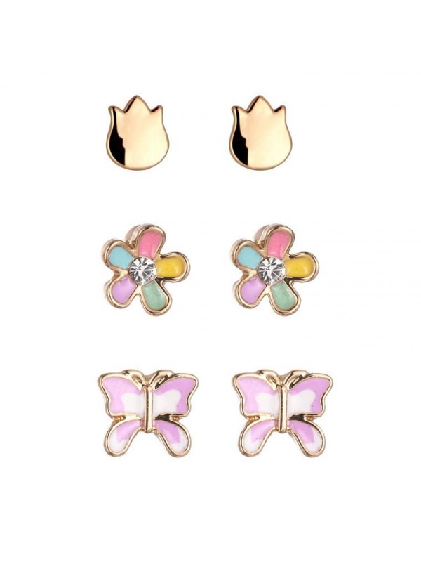 Cartoon flowers butterfly buds children's earrings set