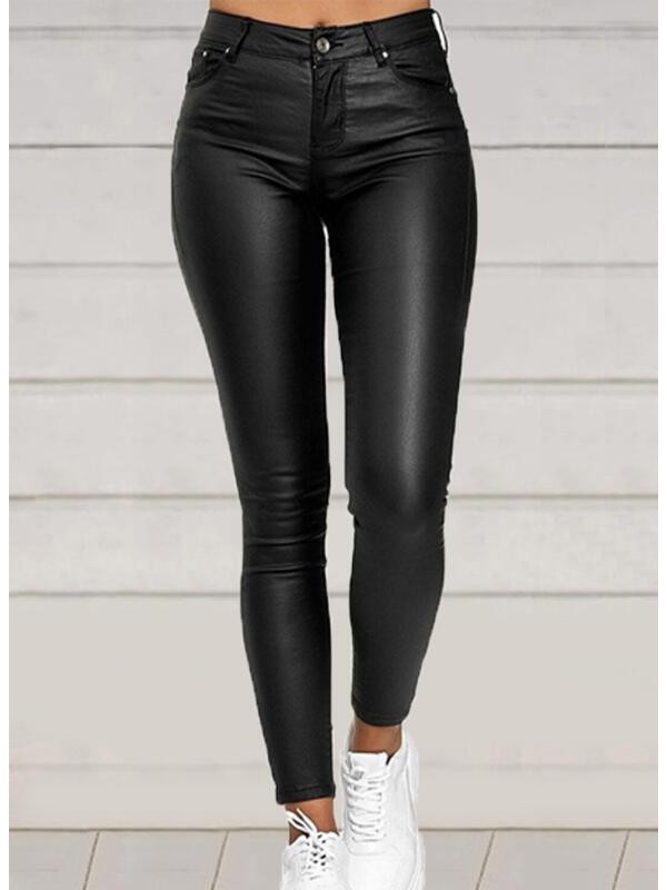 Solid Plus Size Elegant Sexy Leather Pants