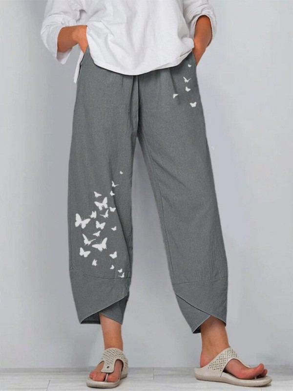 Women Butterfly Print Wideleg Pants