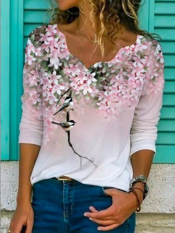 Vneck Floral Print TShirt