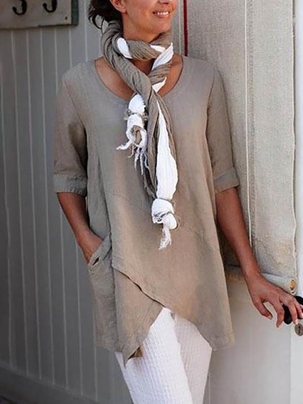 Half Sleeve Irregular Plus Size Blouses Asymmetrical Hem Shirt