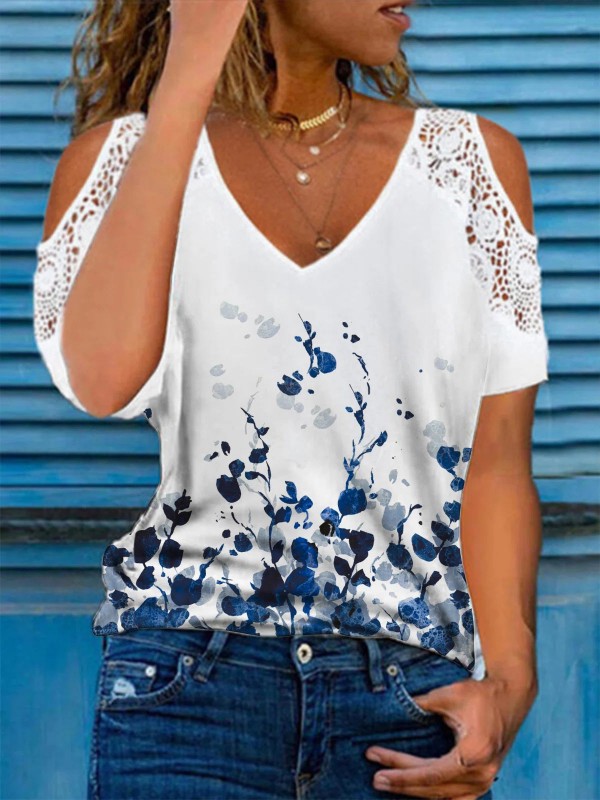 Vneck Floral Lace Casual TShirt