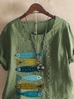 Casual Short Sleeve Round Neck Fish Print TShirt