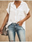 Relaxed Fit Collared Short Sleeve BUTTON DOWN Blouse