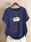 Casual FloralPrint Cotton&Linen Short Sleeve Shirts & Tops