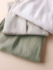 Solid Pockets Elastic Linen Casual Straight Pants