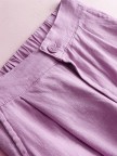 Solid Pockets Elastic Linen Casual Straight Pants