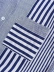 Patchwork Stripe Print Stand Collar Irregular Casual Shirts