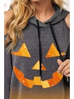Women's Hoodies Halloween Face Cold Shoulder Hoodie